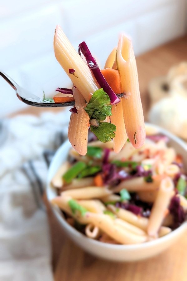 salt free pasta salad recipe low sodium side dishes with noodles carrots cabbage parsley and bell pepper in a no salt vinaigrette