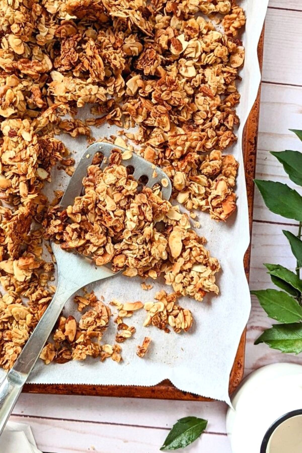 low salt granola recipe without sodium healthy homemade granola no salt added breakfasts a sheet pan granola recipe baked in the oven with a spatula