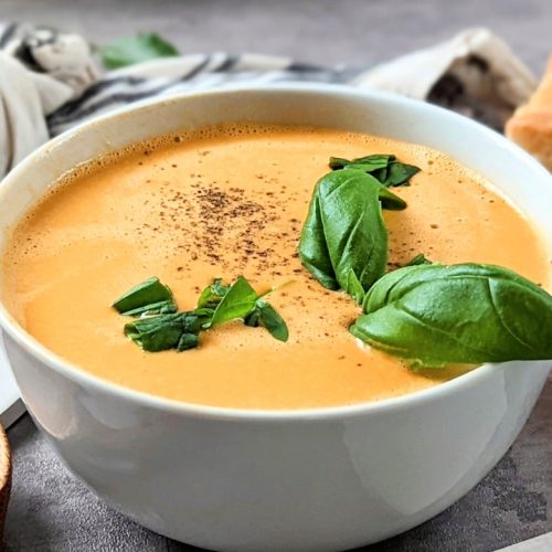 low salt tomato soup recipe low sodium soups healthy blender soup recipes with roasted vegetables in a bowl with fresh basil garnish