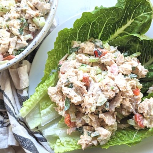 low sodium chicken recipes without salt healthy chicken salad no salt added lunch or dinner ideas high in protein chicken salad on a plate with lettuce wraps