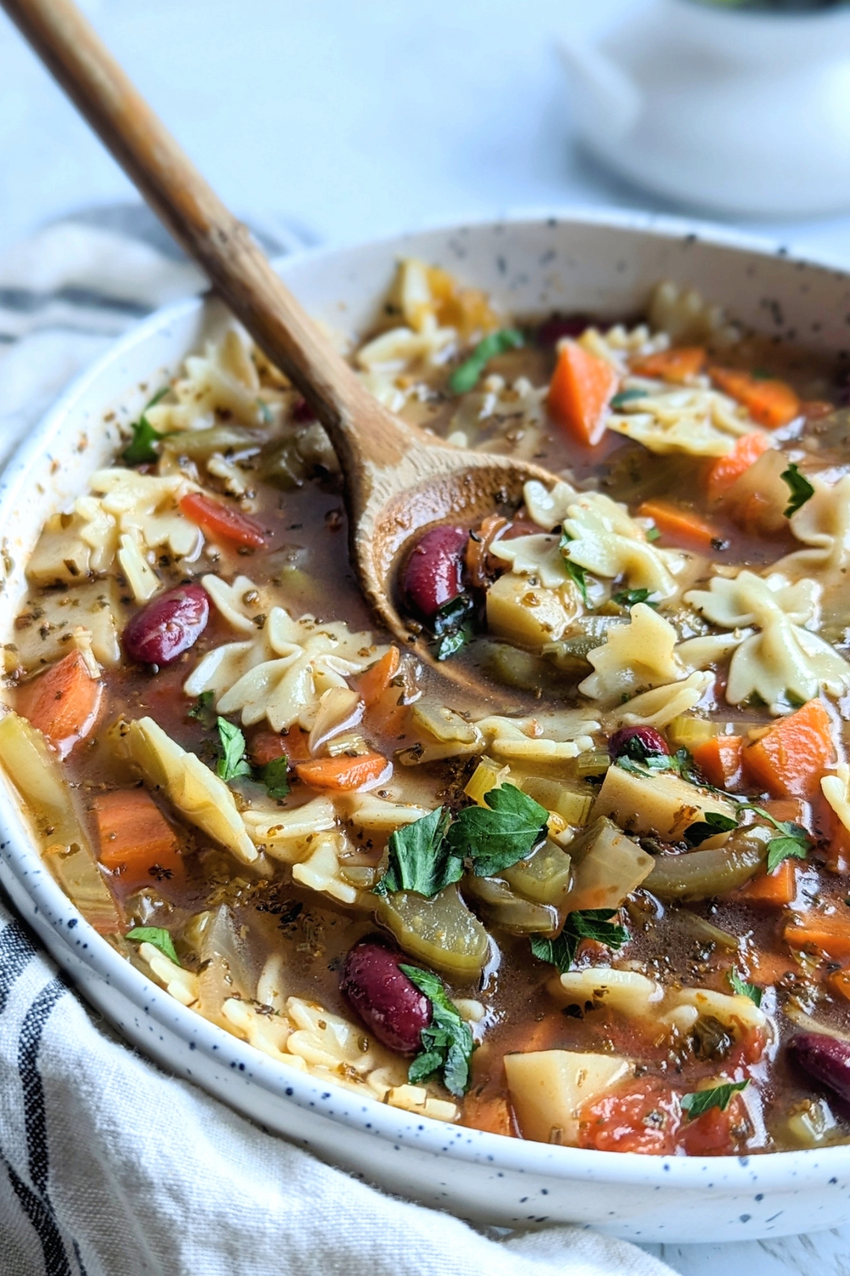minestrone low sodium soup recipes healthy italian pasta and bean soup with no salt added with farfalle pasta carrots celery kidney beans and onions