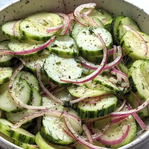 low sodium salads with cucumber and dill red onions unseasoned rice vinegar sugar and black pepper in a large bowl