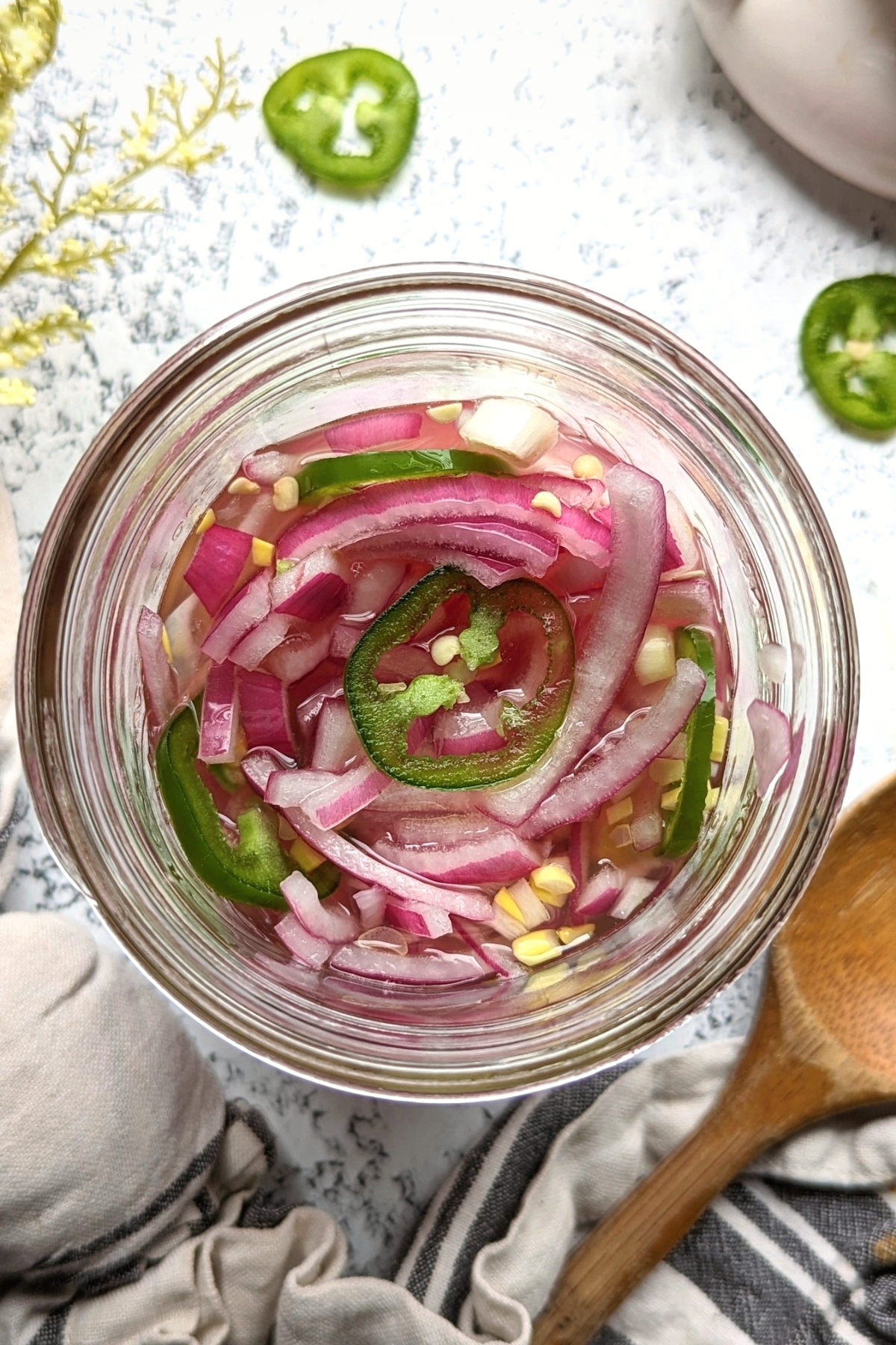 no salt added onion pickles with jalapeno peppers white vinegar and garlic powder