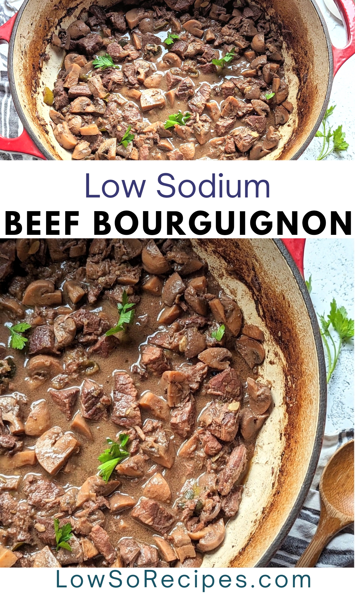 low sodium beef bourguignon recipe with red wone mushrooms onions and less salt