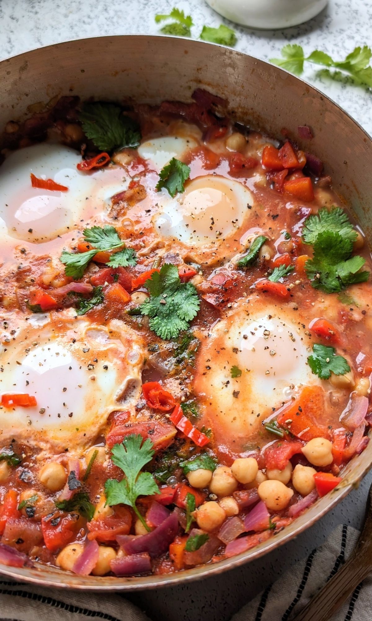 low sodium egg recipes simmered in middle eastern spices fresh garlic onions and red bell peppers with garbanzo beans