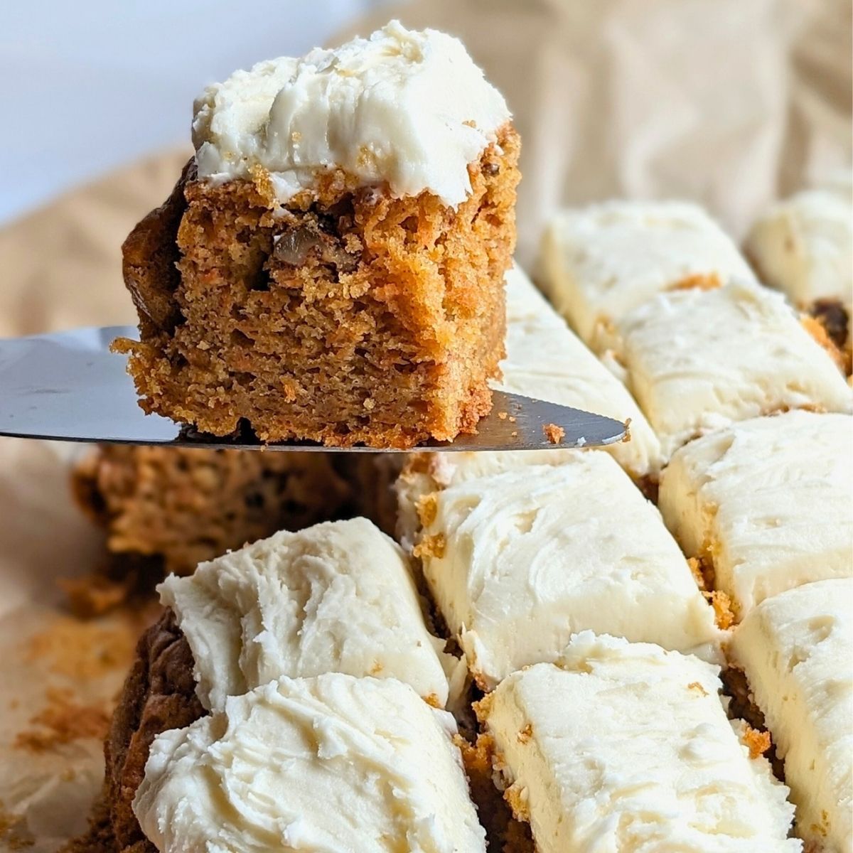 low sodium carrot cake squares with vanilla icing unsalted butter cream frosting