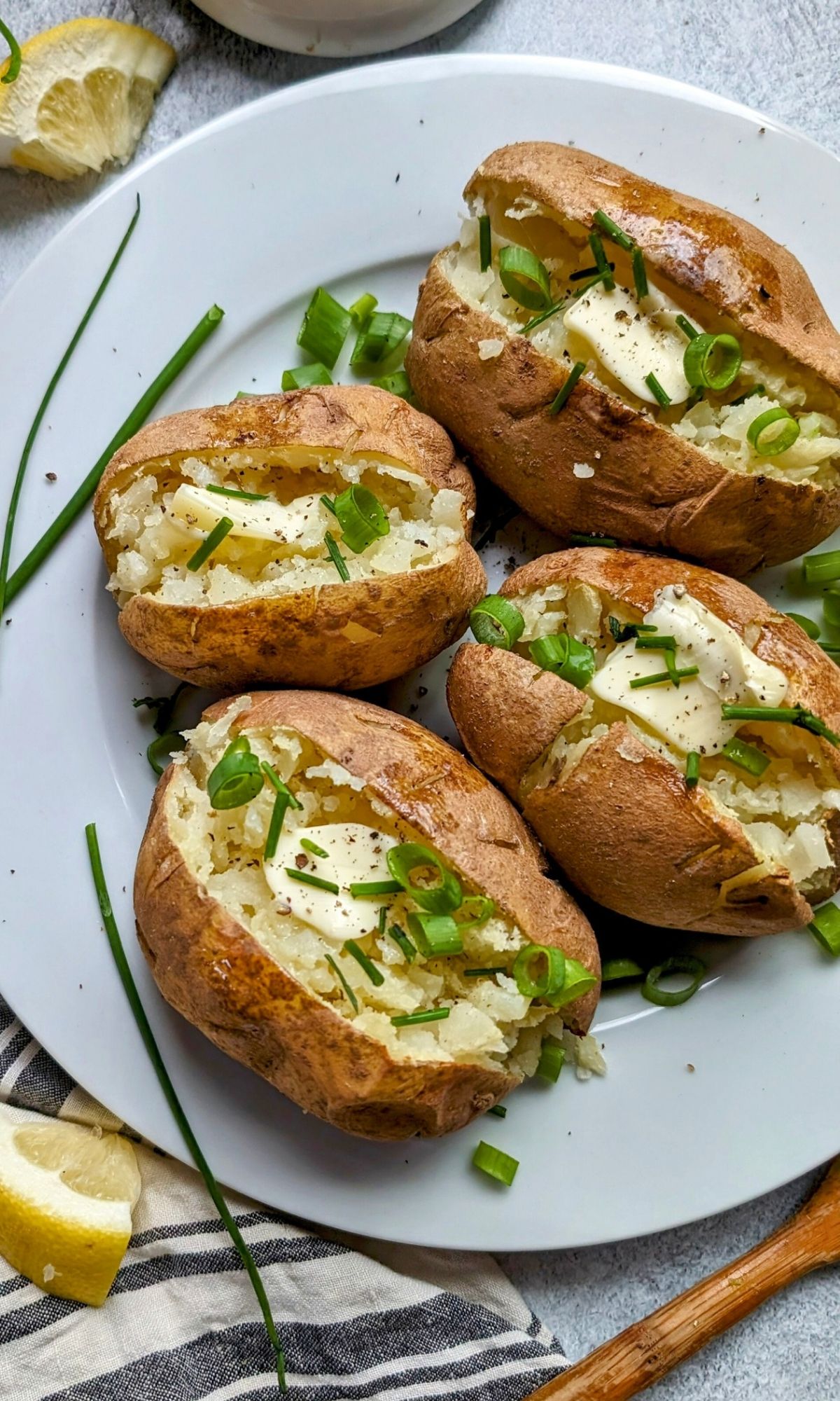 no salt added baked potatoes with unsalted butter chives and green onions for a great low sodium side dish