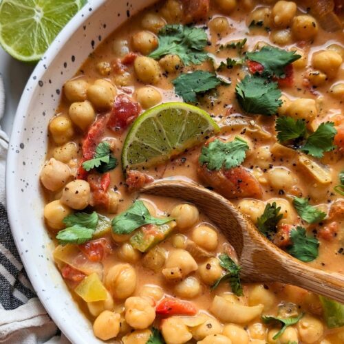 low sodium curry recipe with chickpeas cilantro lime tomatoes and a coconut milk broth with no added salt