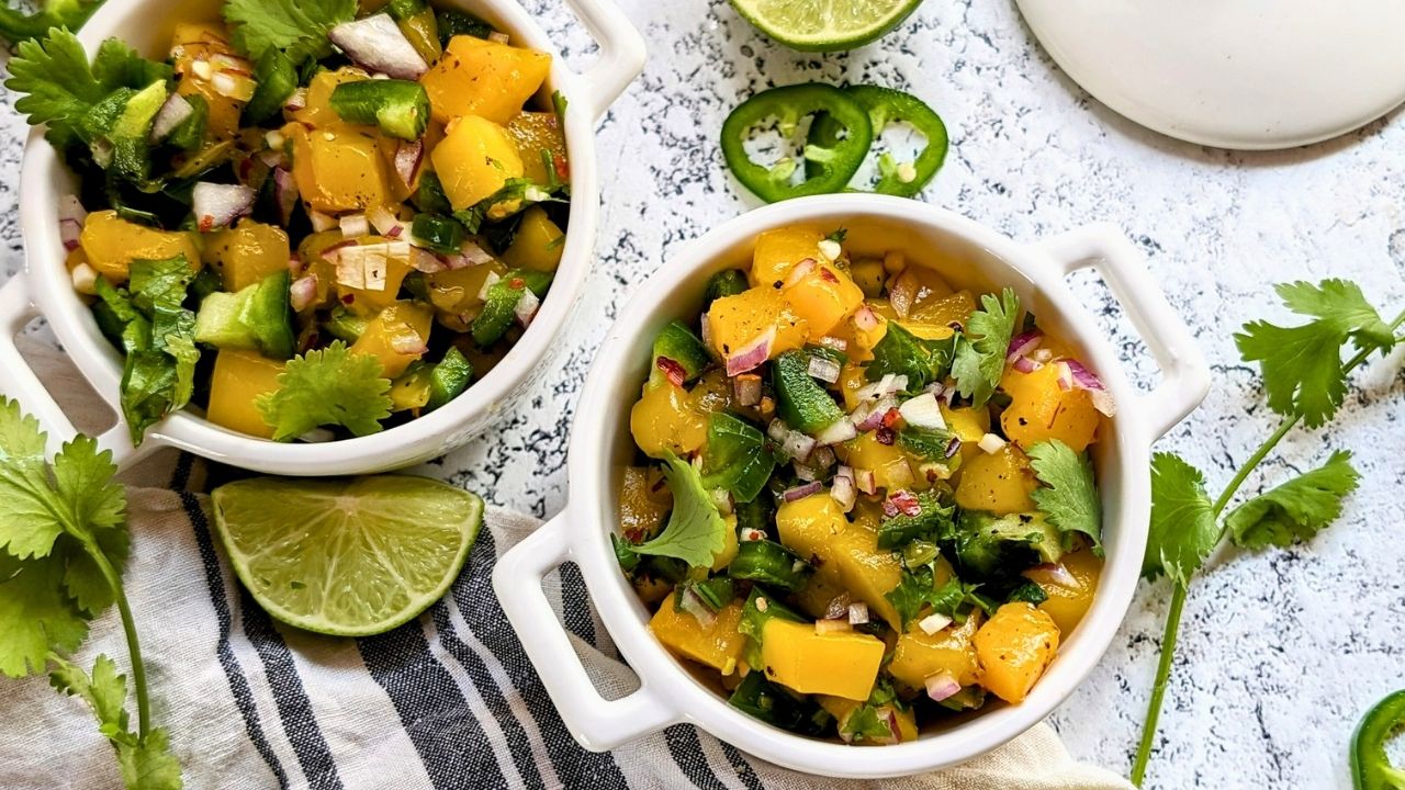mango with canned salsa bell peppers and jalapeno with fresh cilantro garlic and lime