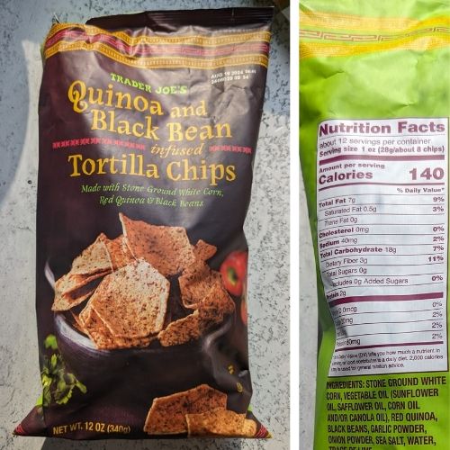 trader joe's quinoa and black bean chips with nutrition information with low sodium