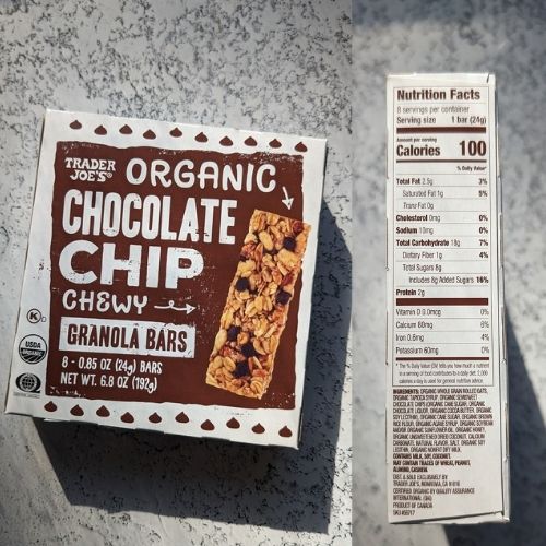 trader joes organic chocolate chip granola bars with nutritional information