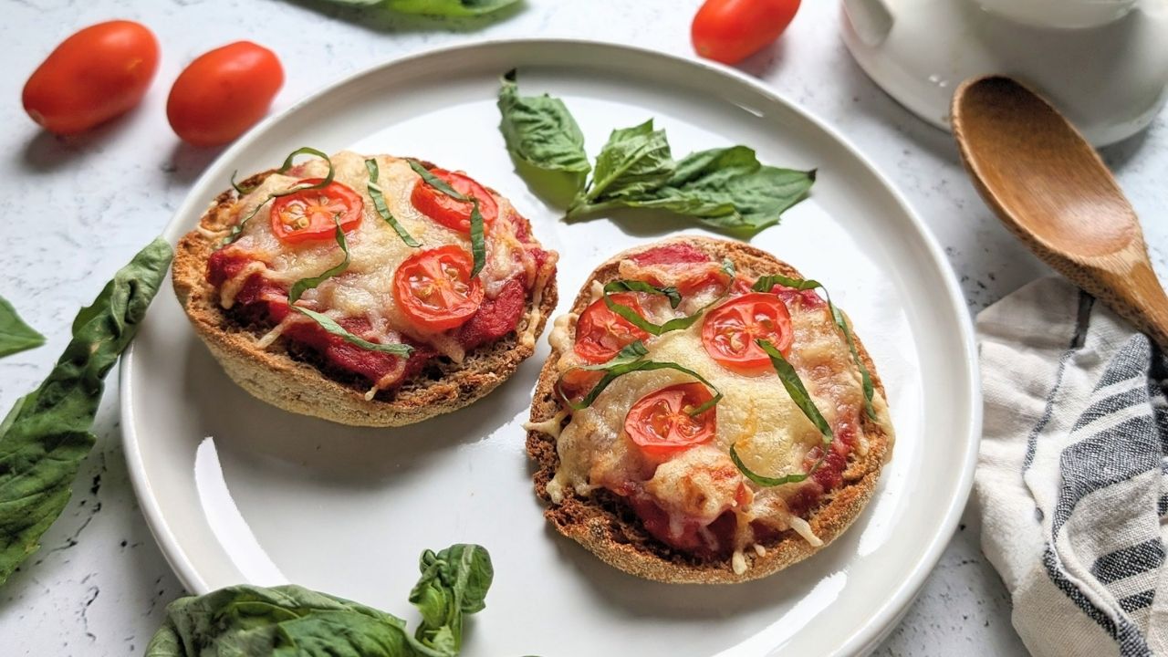 low salt pizzas on low sodium english muffins with swiss cheese and tomato sauce