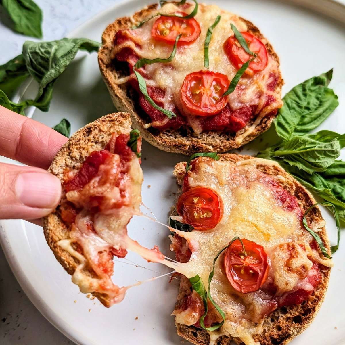 low sodium english muffin pizza recipe with tomatoes basil trader joe's enligsh muffins and no salt added pizza sauce