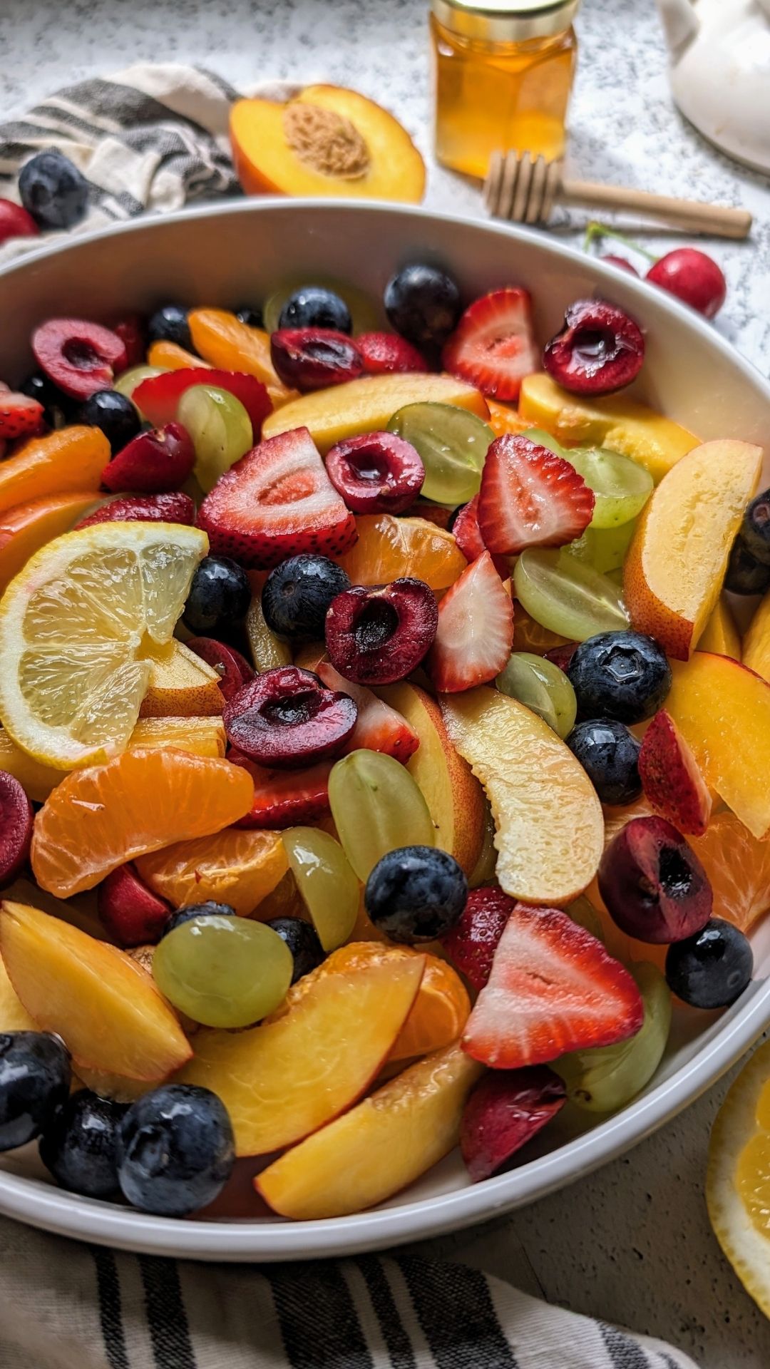 a fresh low sodium fruit salad with cut fruit and a honey citrus dressing recipe