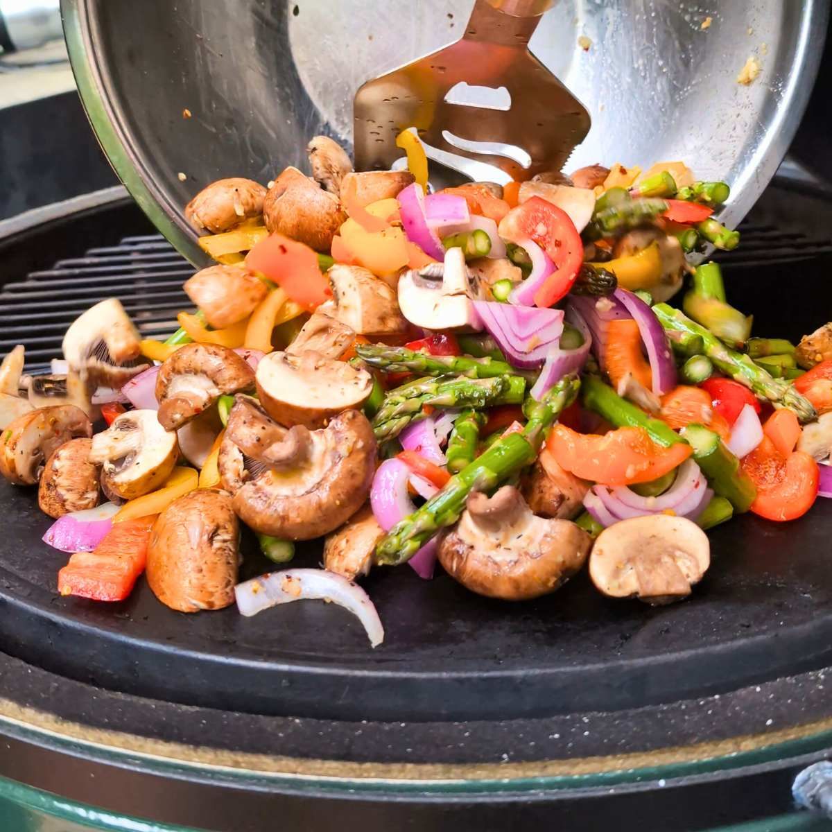 low sodium vegetables on the grill with a cast iron griddle pan.