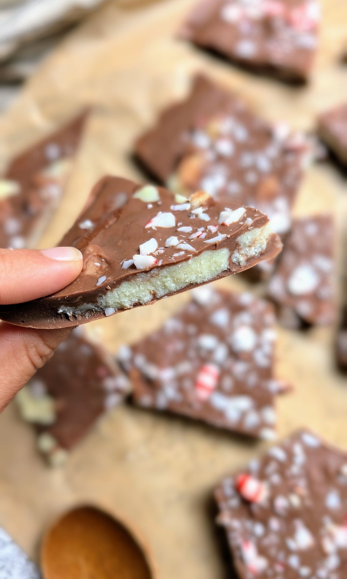 low sodium chocolate bark with peppermint candy and milk chocolate and white chocolate