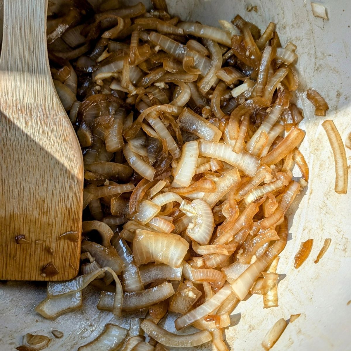 quick no salt added caramelized onions with brown sugar and worcestershire sauce.