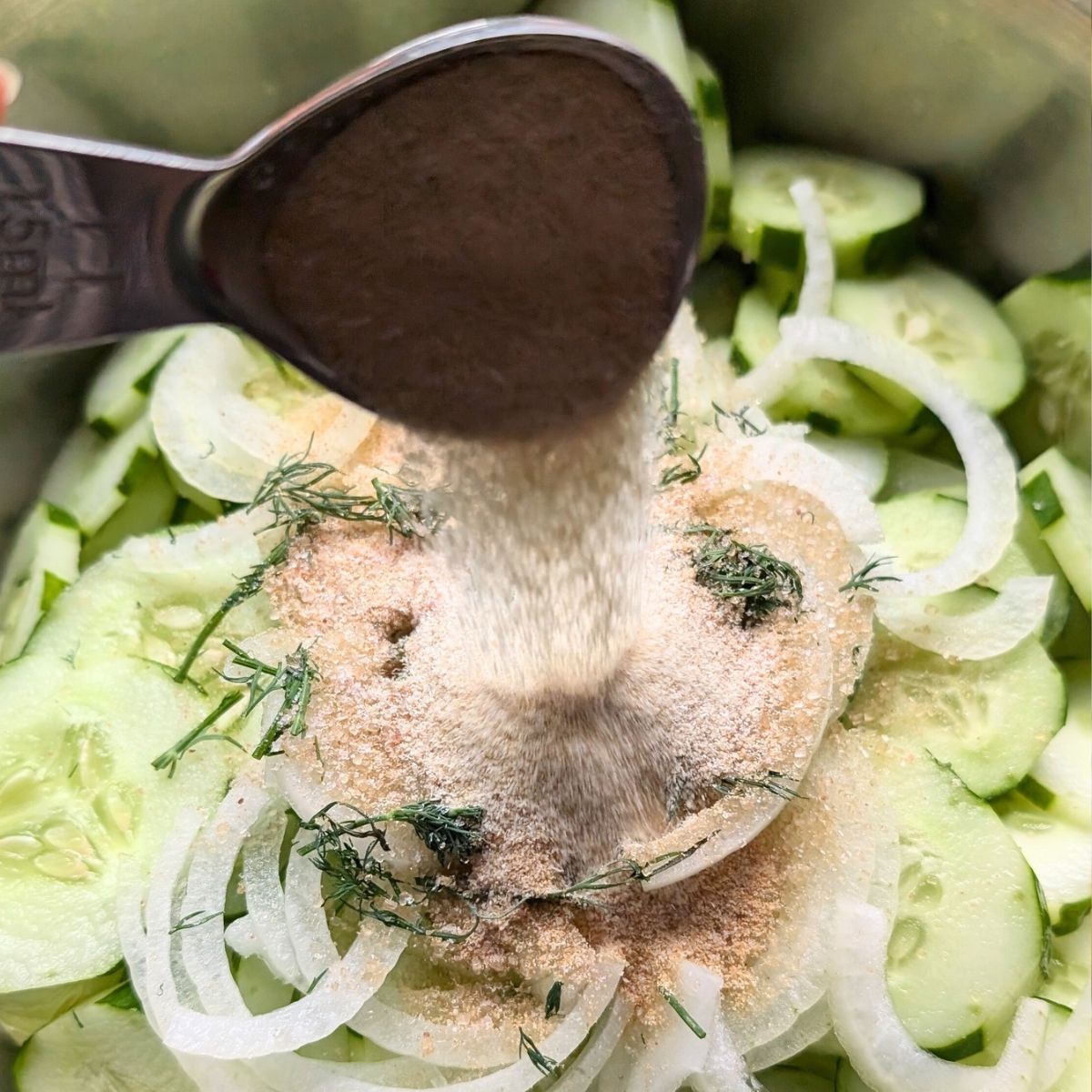 salt-free spiced are added to this creamy low sodium cucumber salad.