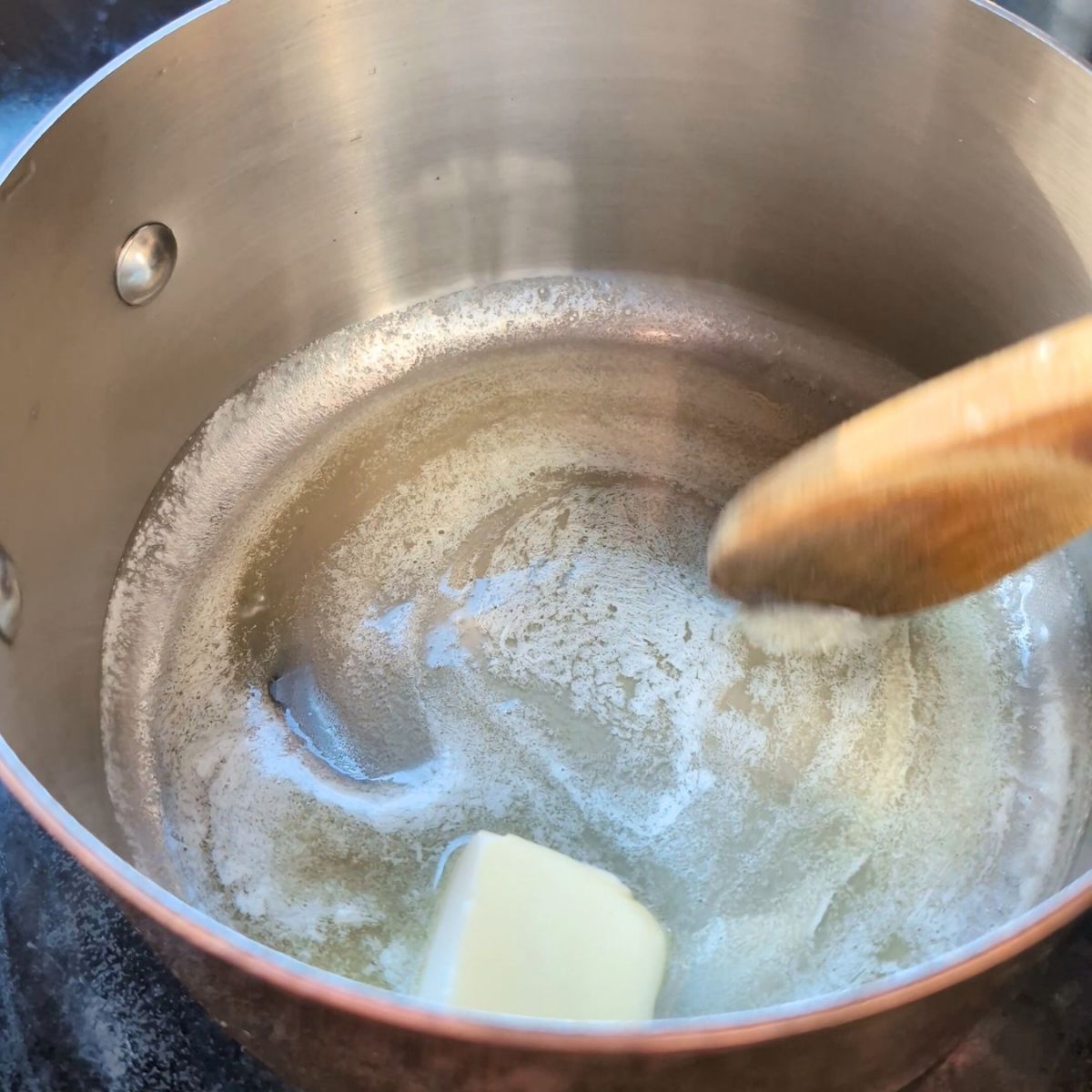 unsalted butter melted in a saucepan to make low sodium gravy