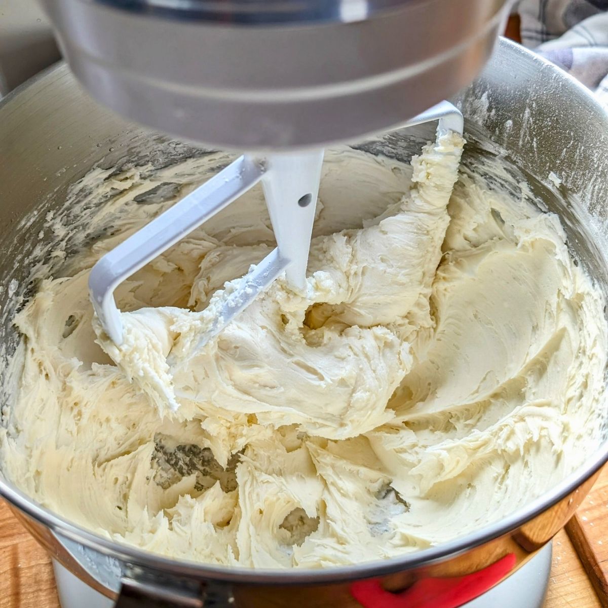 whipped low sodium vanilla buttercream frosting ready for a cake or cookies.