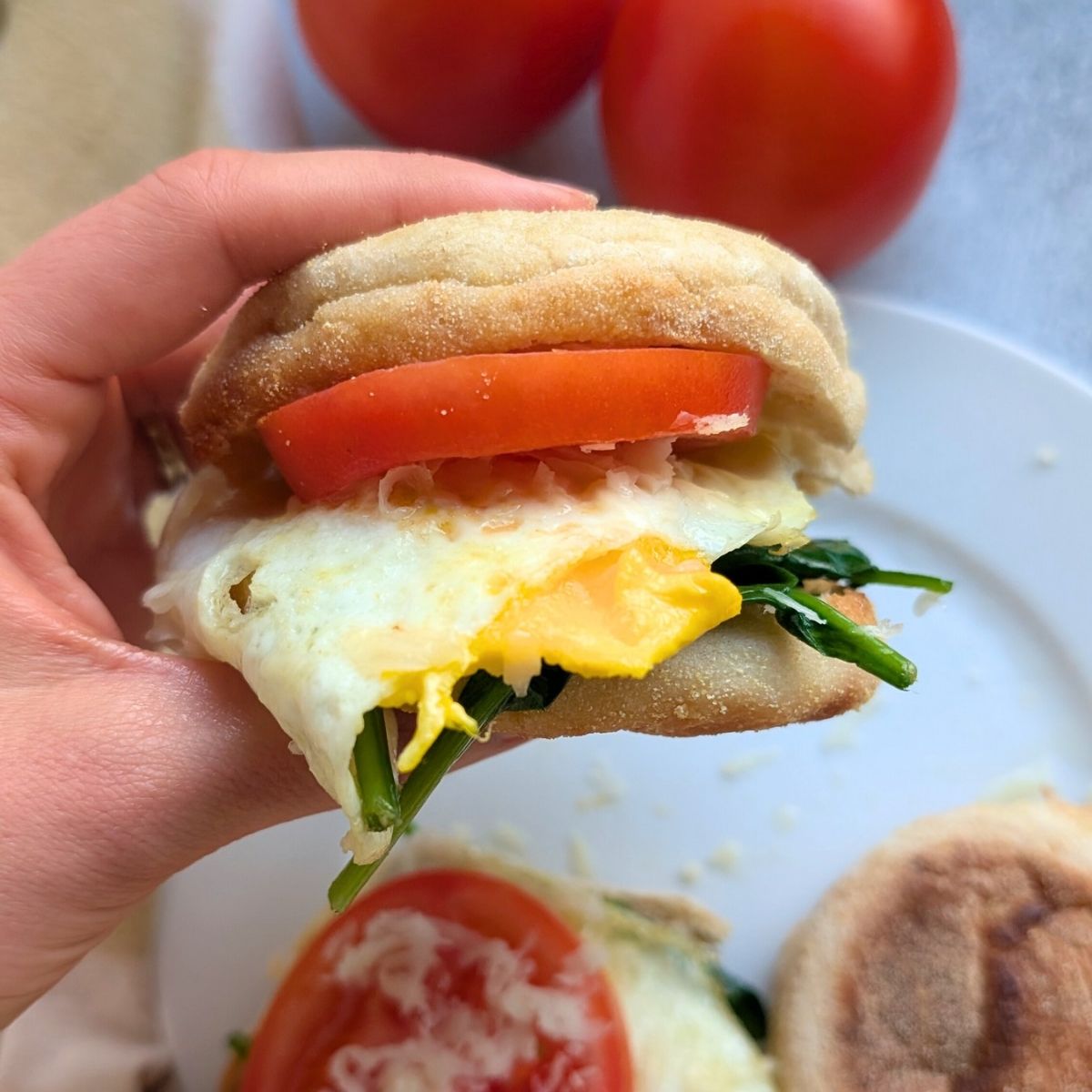 low sodium egg sandwich with english muffins and tomatoes and spinach savory breakfast ideas