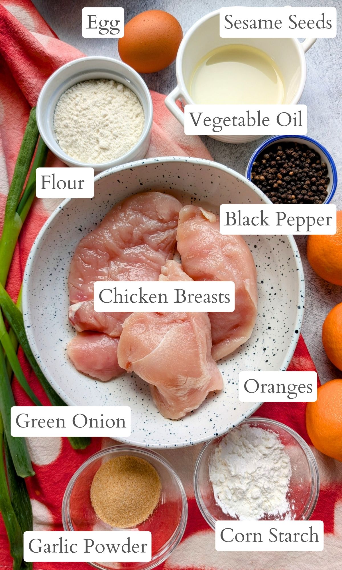 ingredients for low sodium orange chicken with vegetables and spices