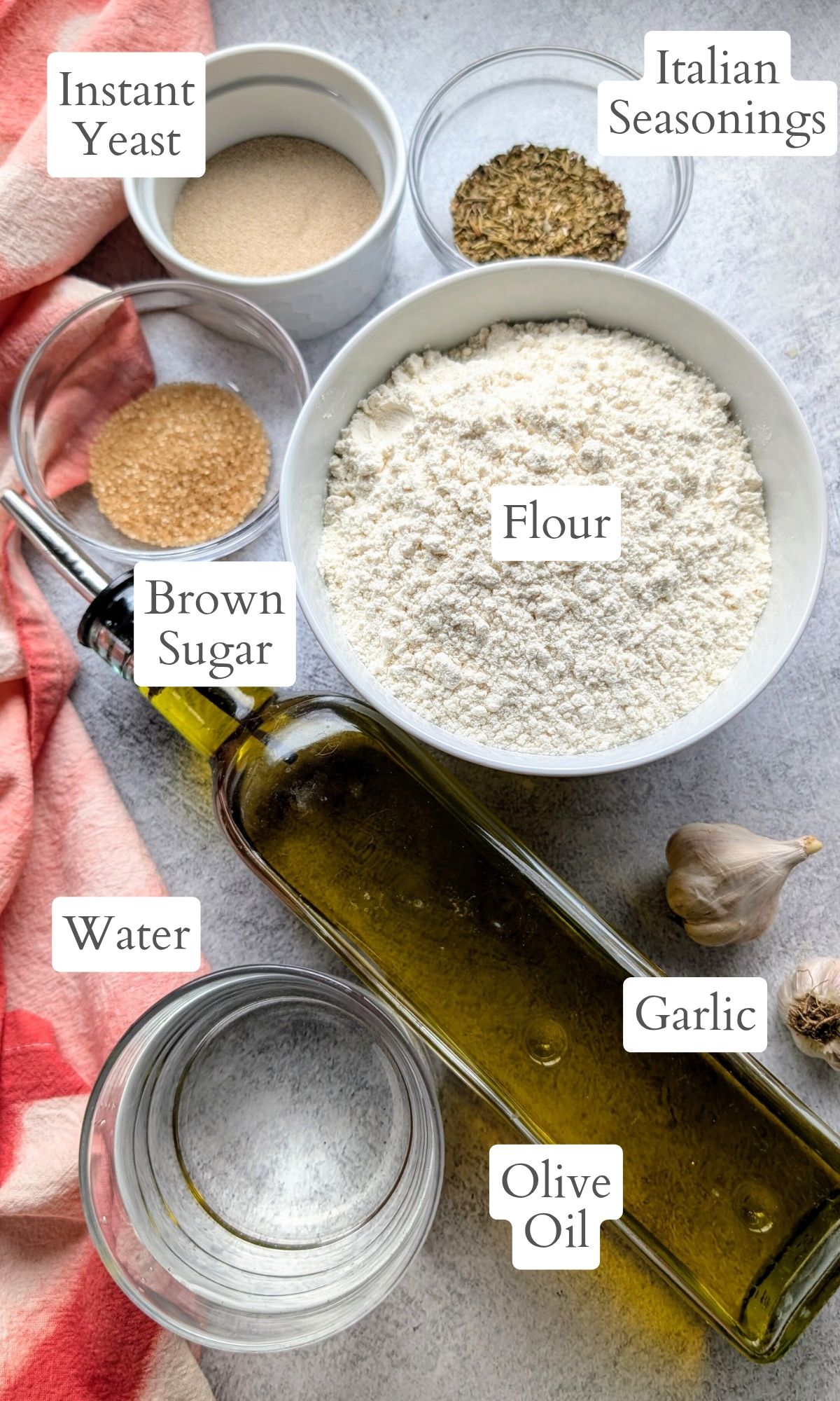 low sodium pizza dough recipe with flour garlic powder, olive oil, and italian seasonings