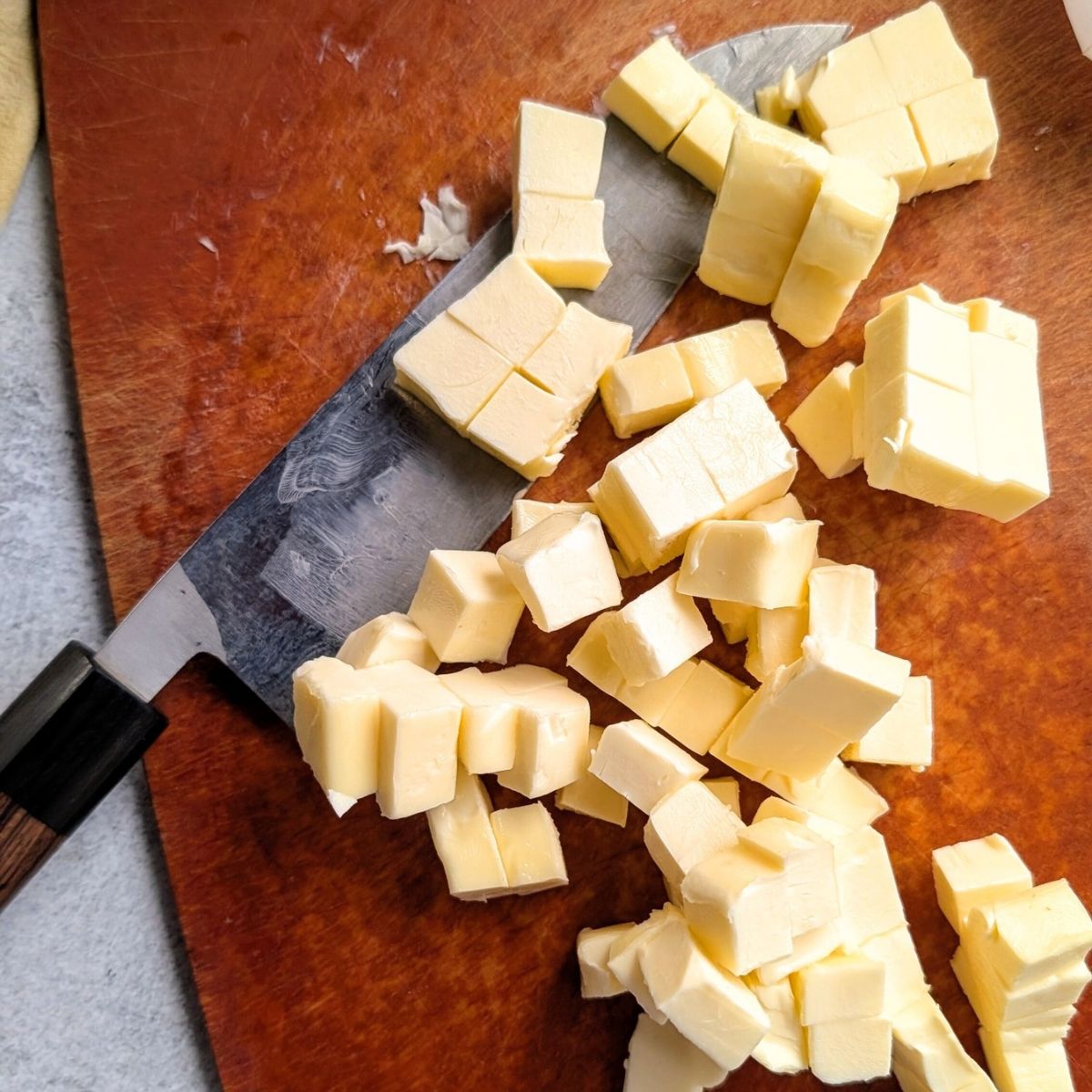 unsalted butter diced into small cubes with a japanese folded steel knife