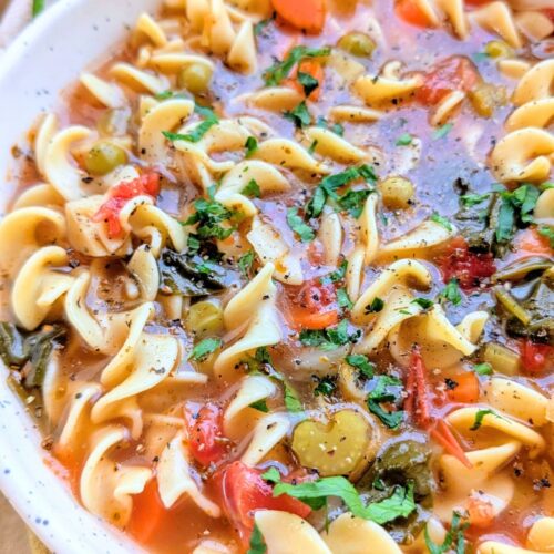 low sodium vegetable noodle soup with pasta and fresh herbs