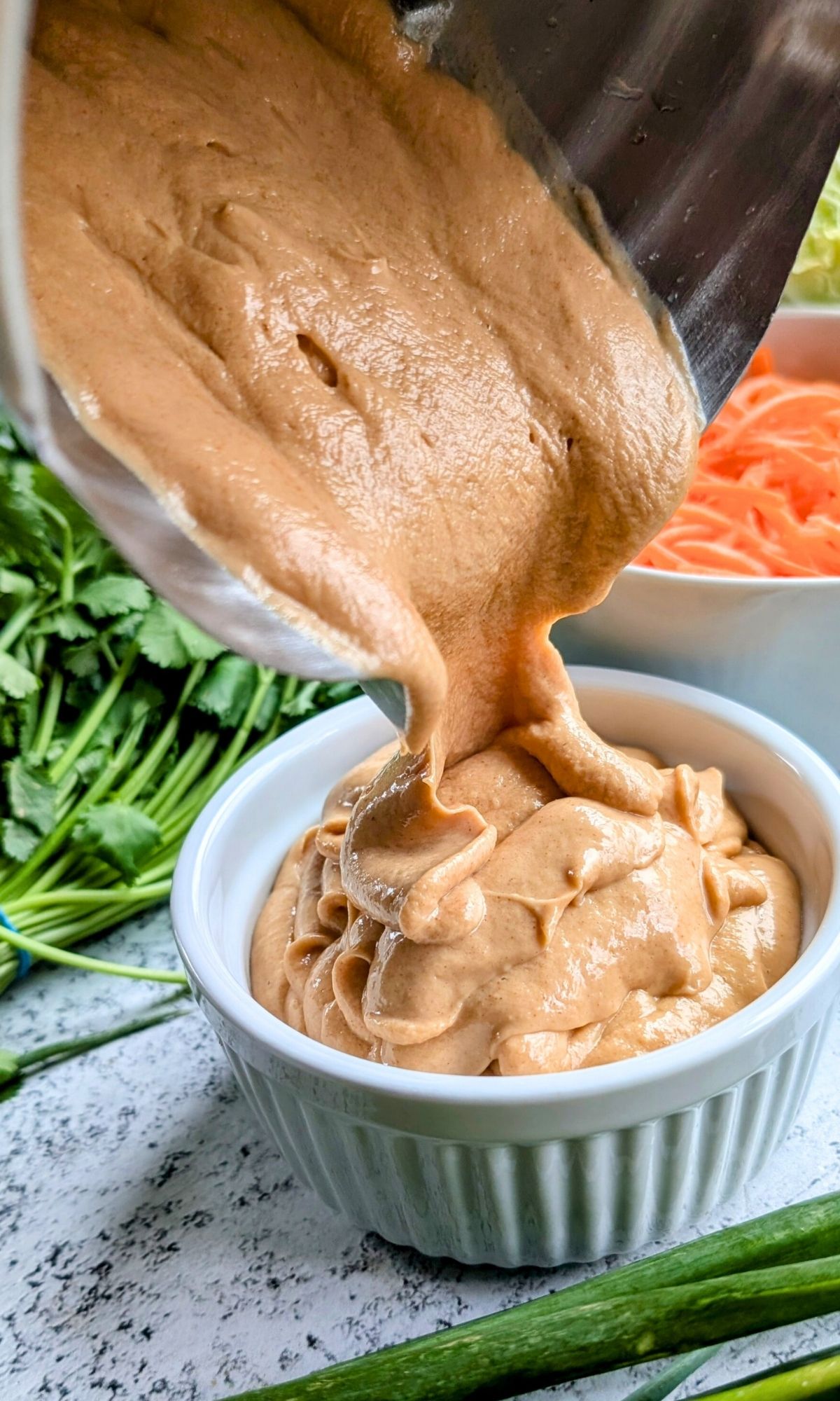 unsalted peanut butter dressing for low sodium thai salad with cabbage and wanton strips.