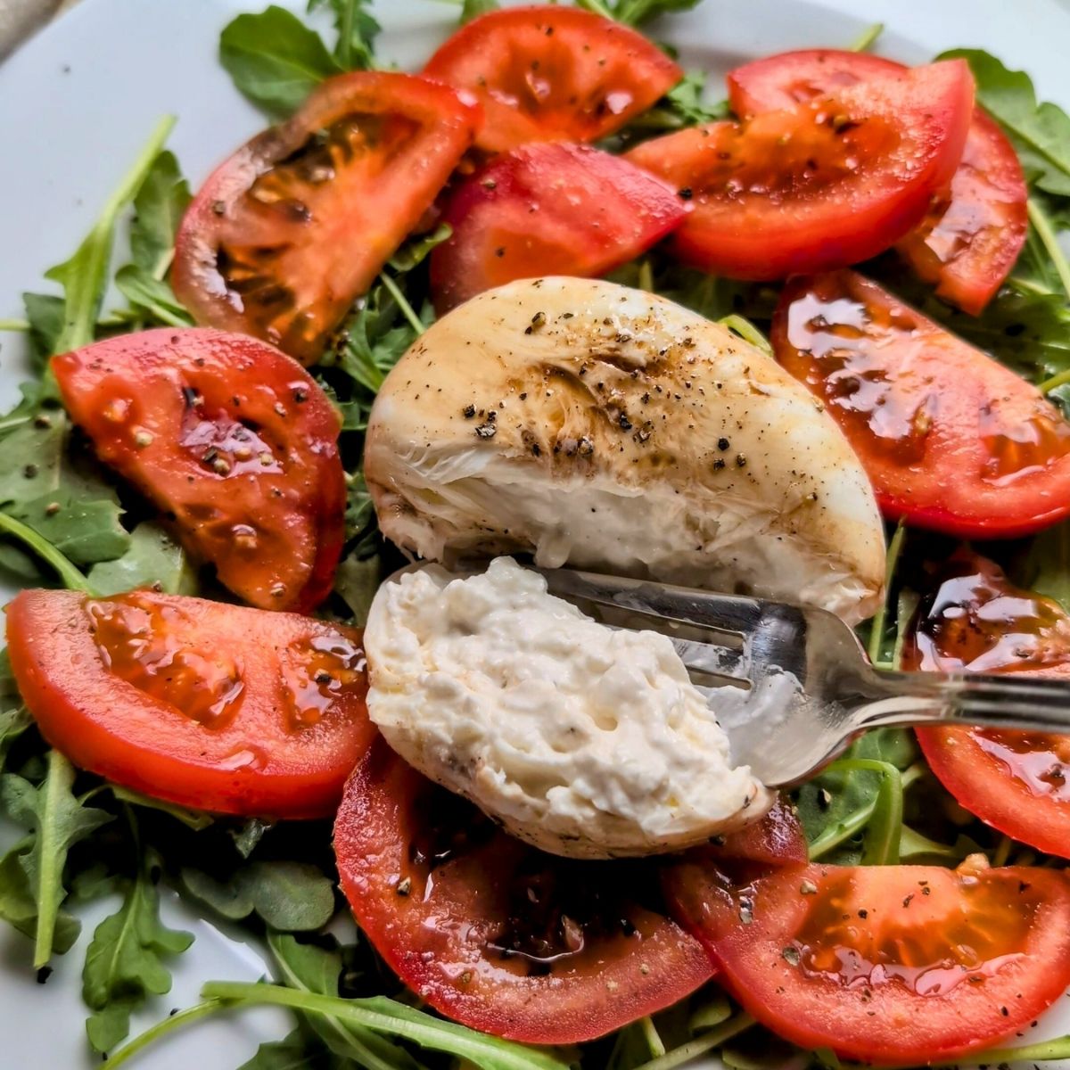 creamy low salt burrata low sodium summer salad recipe with cheese and tomatoes