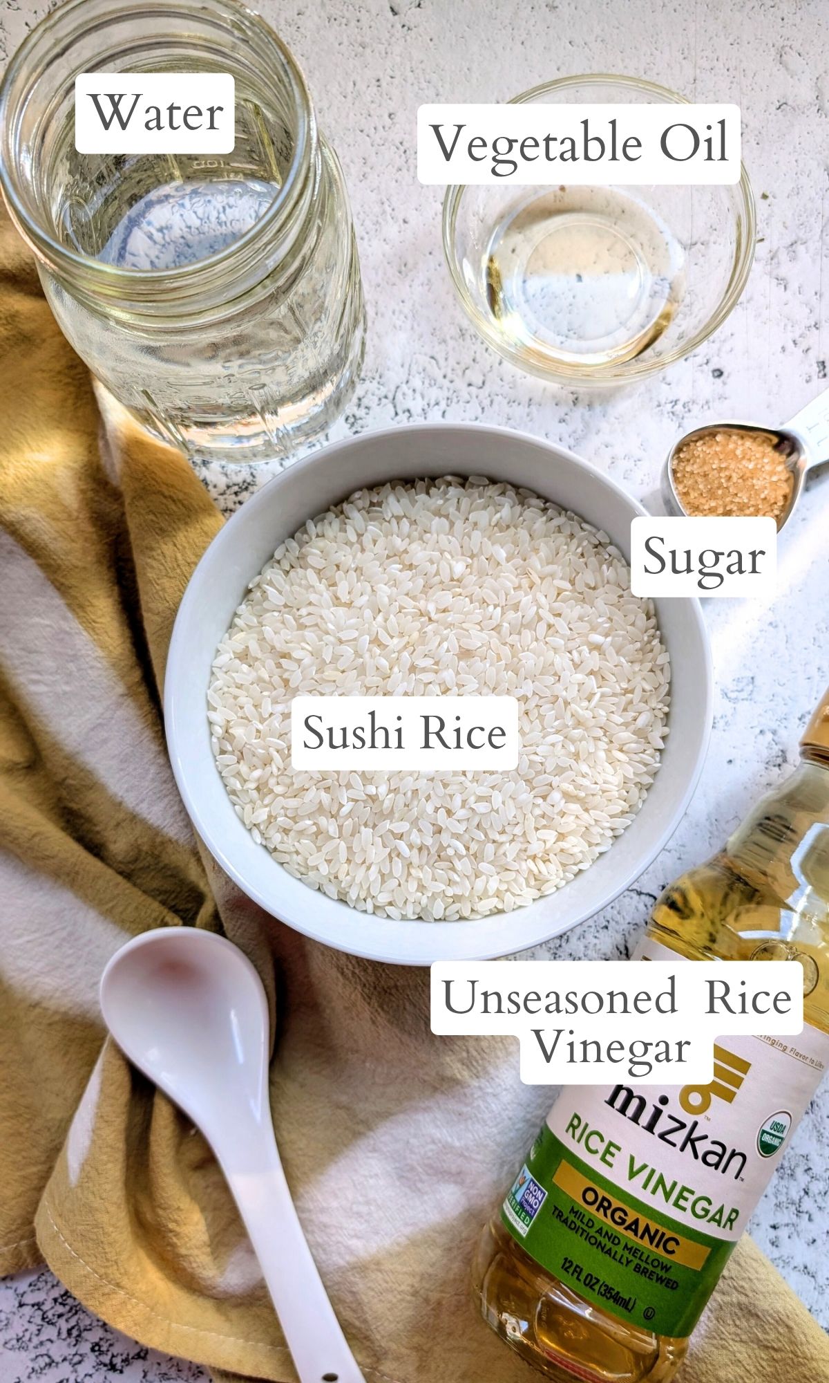 ingredients for low sodium seasoned rice without salt including rice vinegar and sugar