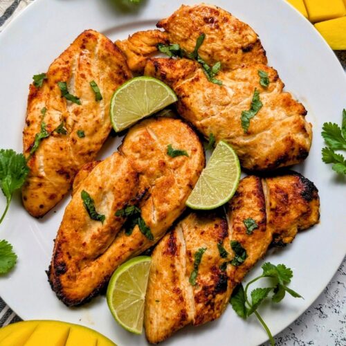 low salt mango lime chicken recipe with herbs and lime and fresh mango