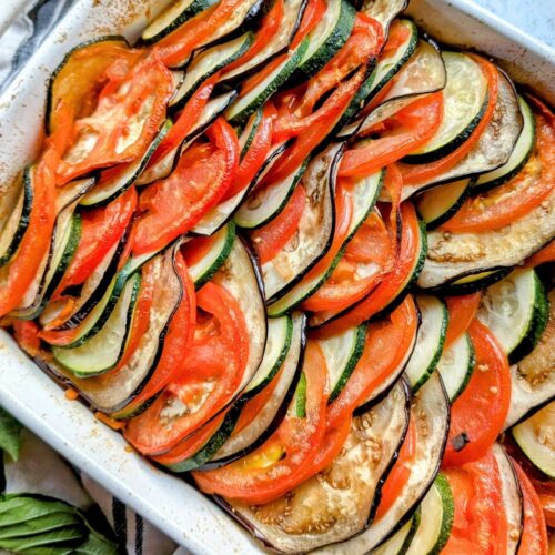 low sodium ratatouille with tomatoes, eggplant, and zucchini in a vegetable sauce.