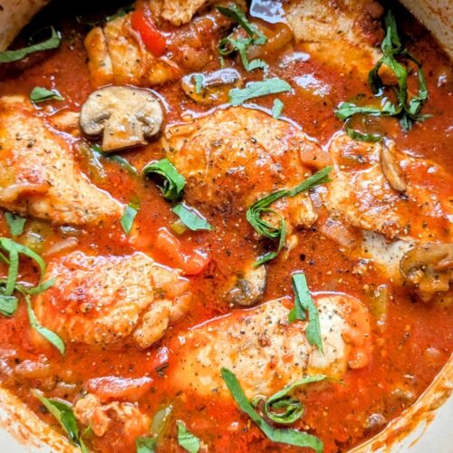 low sodium chicken stew with tomatoes and basil and onions
