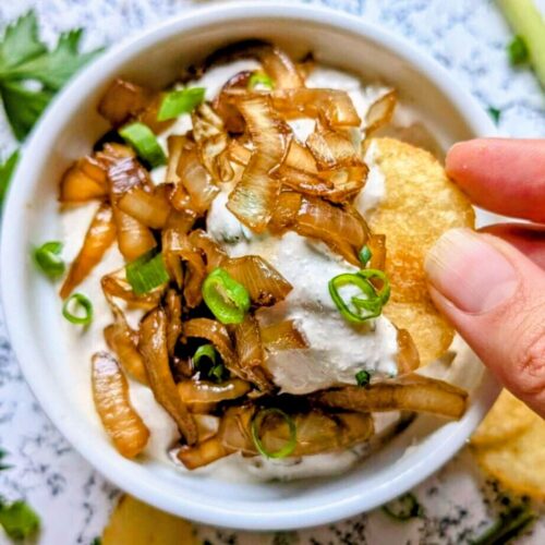 low sodium french onion dip recipe with caramelized onions and sour cream