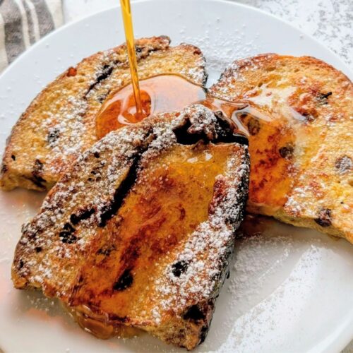 low sodium french toast with a drizzle of maple syrup and powdered sugar