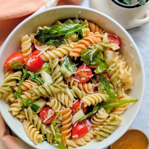 low sodium pasta salad recipe with tomatoes greens cucumber and cheese salt free dressing